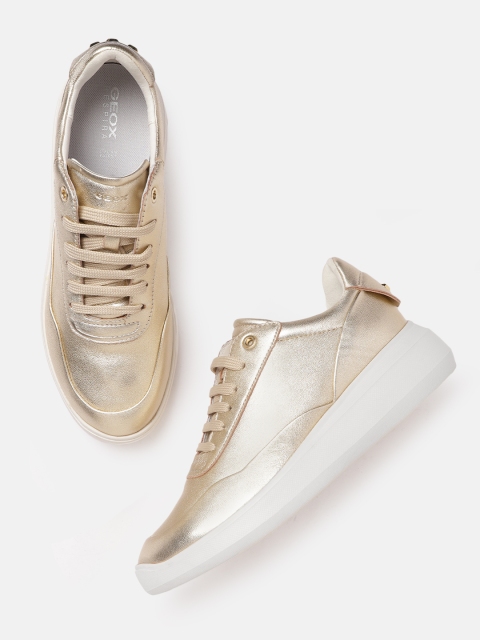

Geox Women Gold-Toned Leather Sneakers