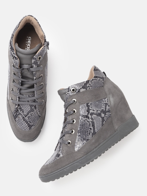 

Geox Women Grey Textured Leather Sneakers
