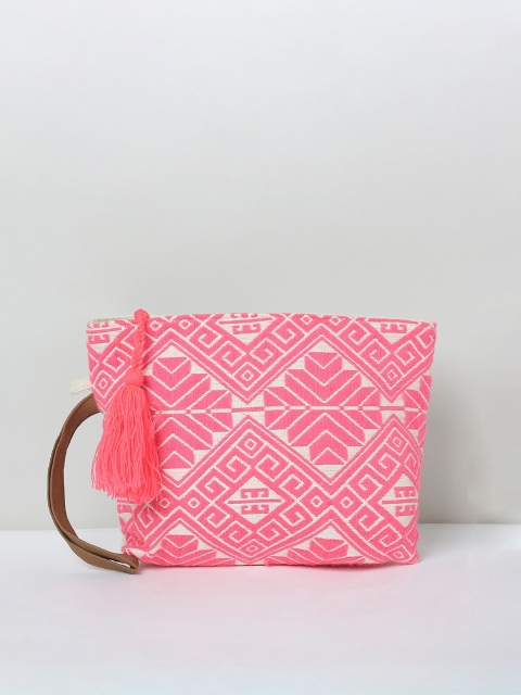 

max Women Coral Pink Geometric Printed Embroidered Pouch