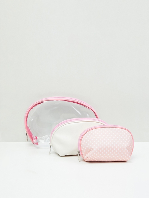 

max Women Set Of 3 Pink & Transparent Printed PVC Pouches