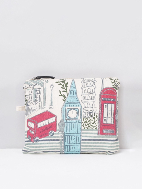 

max Women Off White & Pink Graphic Printed Handheld Bag