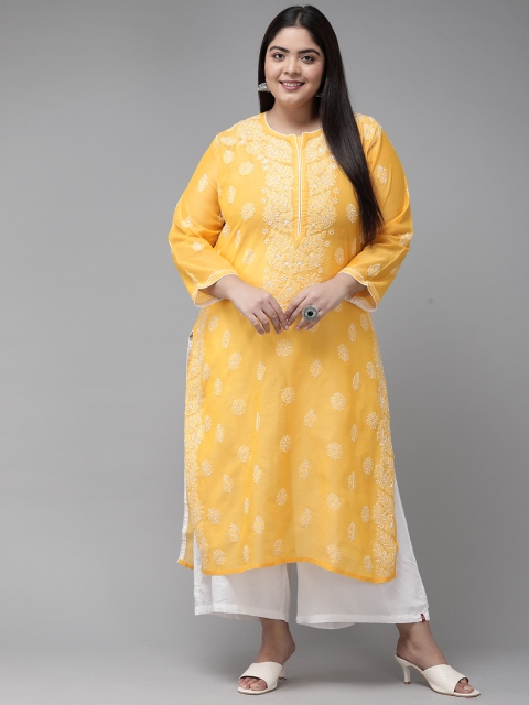 

ADA Women Yellow & Yellow Ethnic Motifs Embroidered Chikankari Handloom Kurta