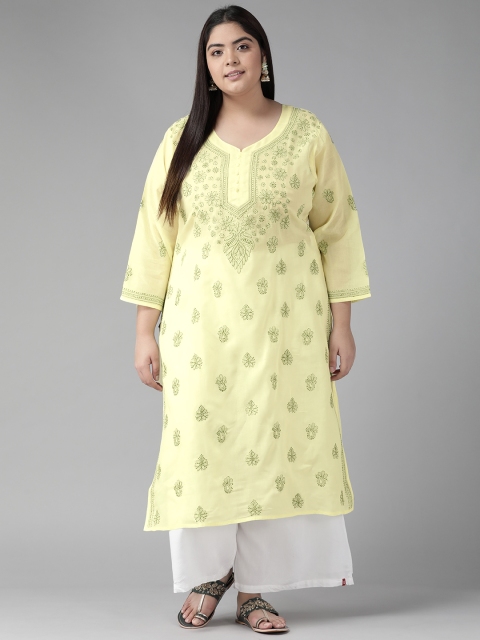 

ADA Women Yellow Ethnic Motifs Embroidered Thread Work Kurta