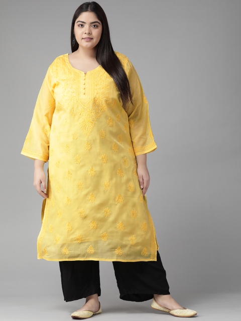 

ADA Women Yellow Floral Handloom Kurta