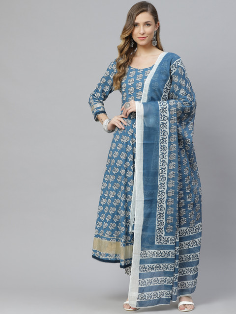 

aayusika Women Blue Ethnic Motifs Printed Kurta with Trousers & With Dupatta