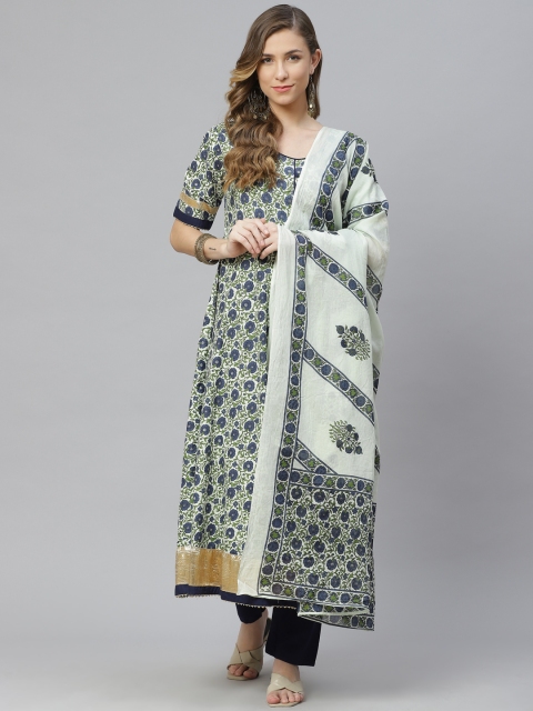 

aayusika Women Blue Floral Printed Panelled Kurta with Trousers & With Dupatta