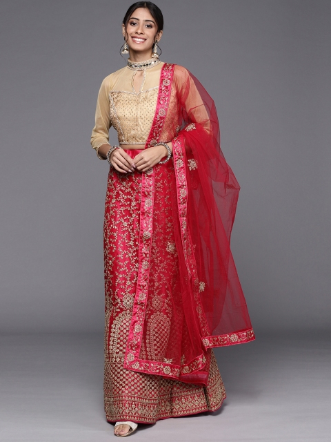 

Chhabra 555 Magenta & Pink Embroidered Semi-Stitched Lehenga & Unstitched Blouse With Dupatta