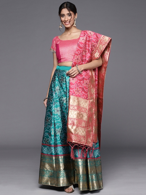 

Chhabra 555 Teal & Magenta Semi-Stitched Lehenga & Unstitched Blouse With Dupatta