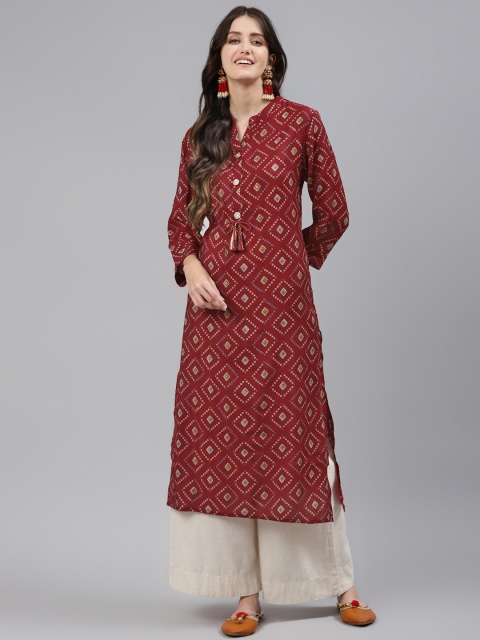

Readiprint Fashions Women Red Bandhani Printed Kurta