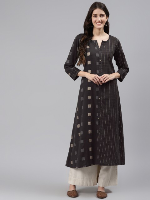

Readiprint Fashions Women Black & Charcoal Checked Kurta