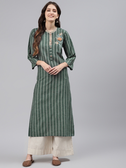 

Readiprint Fashions Women Green & White Embroidered Kurta