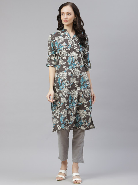 

Divena Women Brown & White Floral Printed Kurta