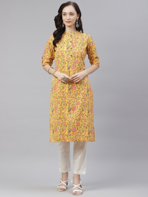 

Divena Women Yellow & Pink Floral Printed Kurta
