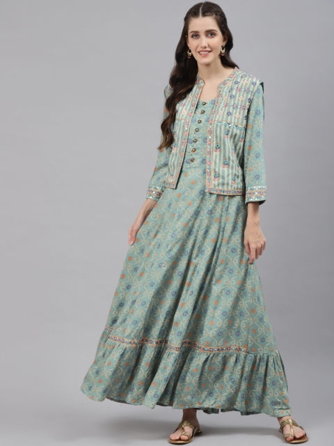 

Readiprint Fashions Women Green Bandhani Printed Anarkali Kurta with Jacket