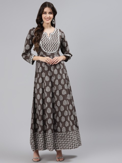 

Readiprint Fashions Women Brown Ethnic Motifs Printed Cotton Anarkali Kurta