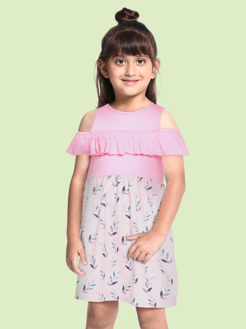 

K&U Pink & Beige Colourblocked Layered Dress