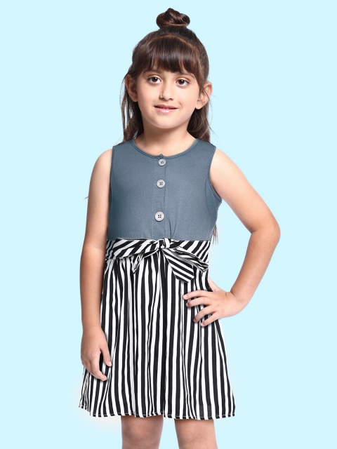 

K&U Black & Grey Striped Crepe Dress