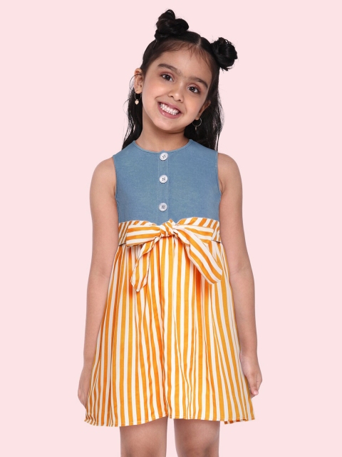 

K&U Yellow & Blue Striped Crepe Dress