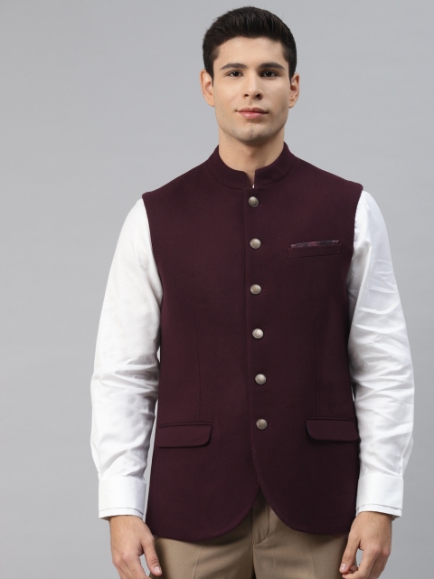 

Marks & Spencer Men Maroon Solid Bandhgala Blazer