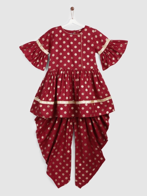 

YK Girls Maroon Angrakha Kurti with Dhoti Pants