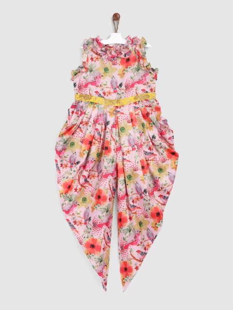 

YK Girls Pink Floral Printed Regular Top with Dhoti Pants