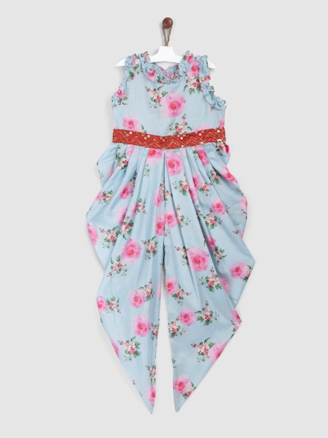 

YK Girls Blue Floral Printed Regular Kurta with Dhoti Pants