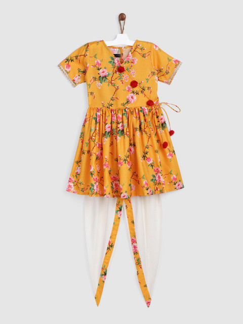 

YK Girls Yellow Floral Printed Regular Kurti with Dhoti Pants