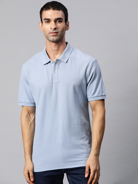 

Marks Spencer Men Blue Polo Collar Pure Cotton T-shirt