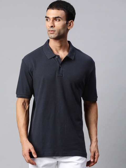 

Marks Spencer Men Navy Blue Polo Collar Pure Cotton T-shirt