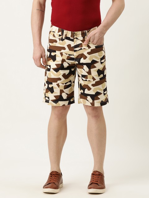 

IVOC Men Brown & Beige Camouflage Printed Chino Shorts