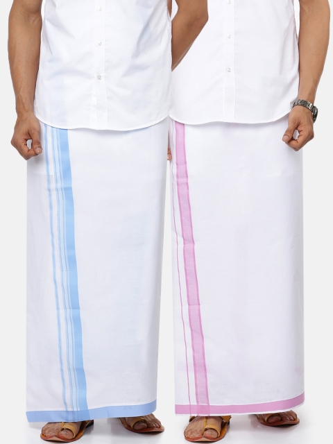 

RAMRAJ COTTON Men Pack Of 2 White Solid Pure Cotton Dhotis