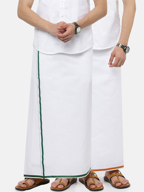 

RAMRAJ COTTON Men Pack Of 2 White Solid Pure Cotton Dhotis