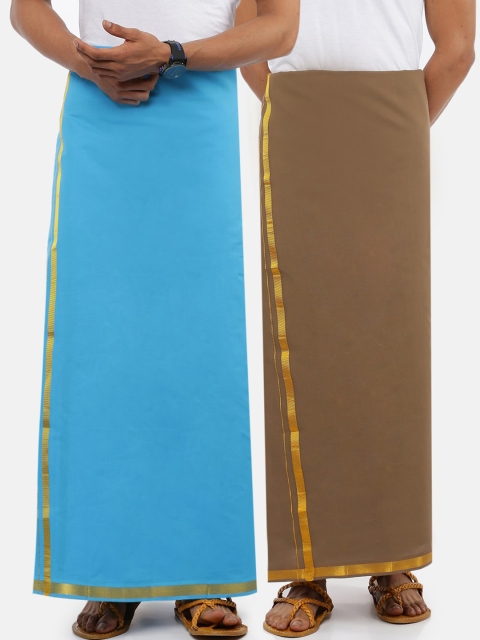 

Ramraj Men Pack Of 2 Solid Pure Cotton Dhotis, Turquoise blue