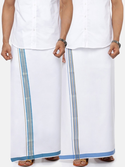 

RAMRAJ COTTON Men Pack Of 2 White Solid Pure Cotton Dhotis