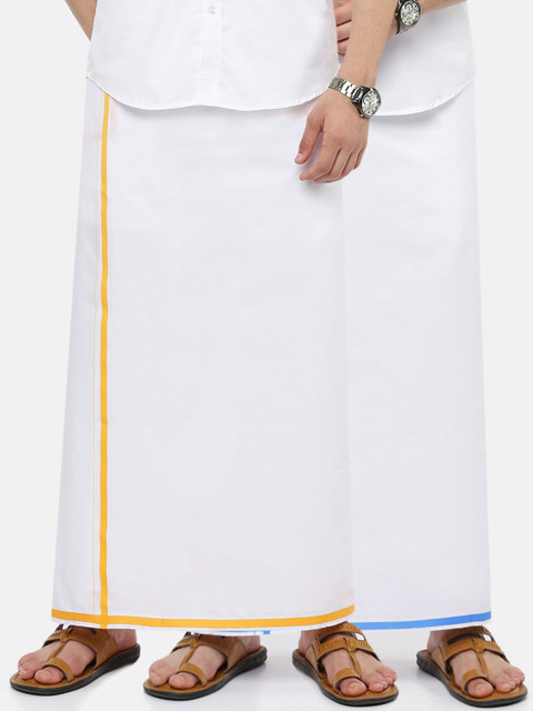 

RAMRAJ COTTON Men Pack Of 2 White Solid Pure Cotton Dhotis
