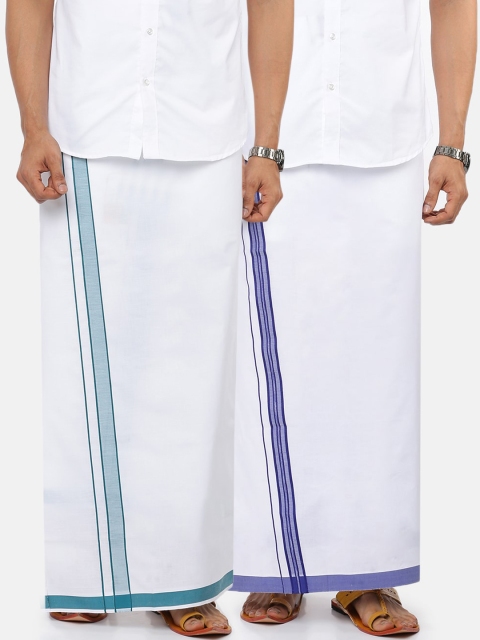

RAMRAJ COTTON Men Pack Of 2 White Solid Pure Cotton Dhotis