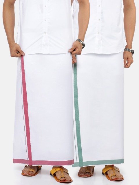 

RAMRAJ COTTON Men Pack Of 2 White Solid Pure Cotton Dhotis