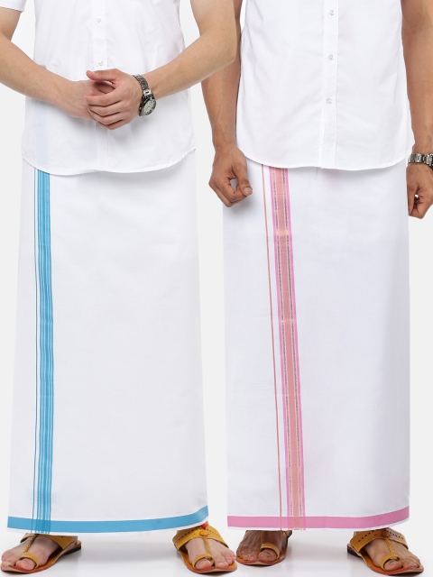 

RAMRAJ COTTON Men Pack Of 2 White Solid Pure Cotton Dhotis