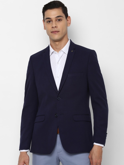 

Allen Solly Men Navy Blue Solid Slim Fit Pure Cotton Single-Breasted Blazer