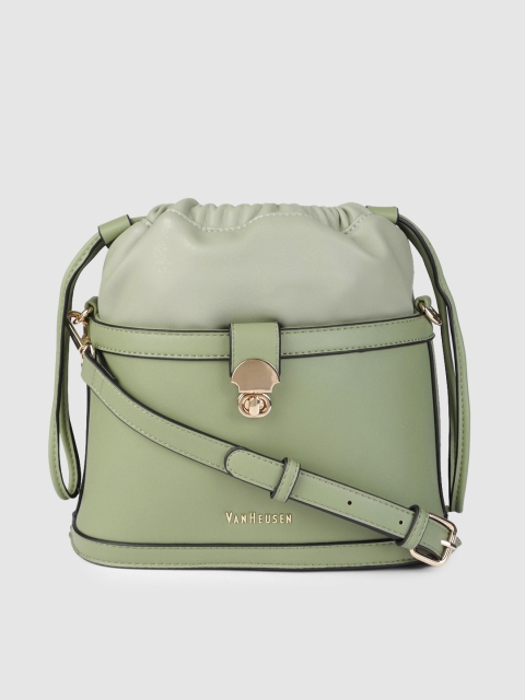 

Van Heusen Green Solid Structured Sling Bag