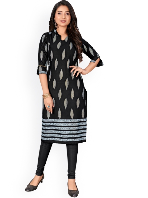 

Viva N Diva Women Black Paisley Printed Keyhole Neck Thread Work Kurta