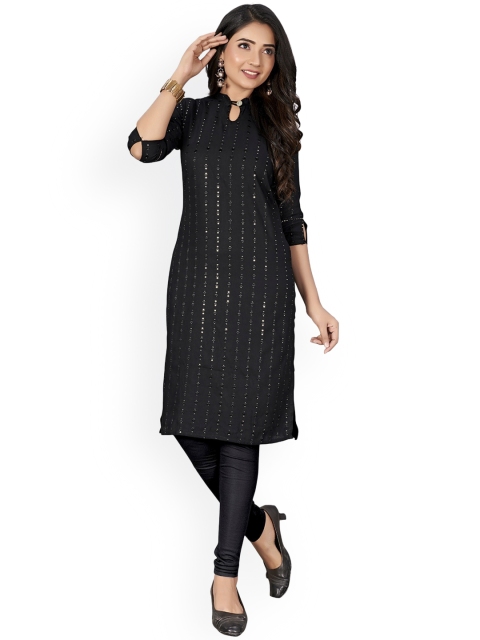 

Viva N Diva Women Black Checked Thread Work Kurta