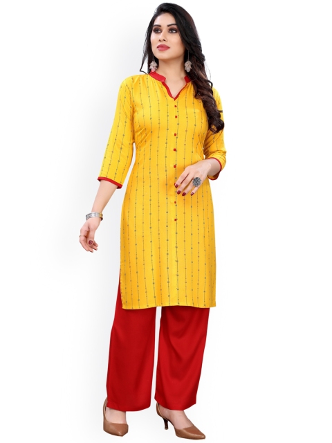 

Viva N Diva Women Yellow Striped Regular Kurta with Palazzos