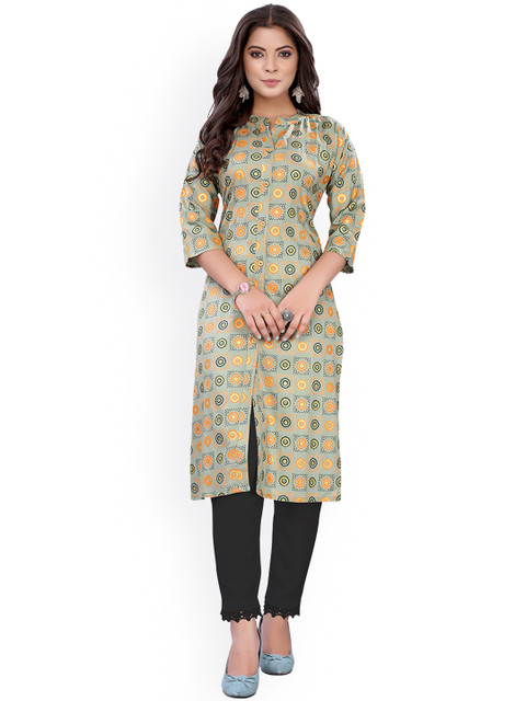 

Viva N Diva Women Grey Ethnic Motifs Printed Mirror Work Kurta