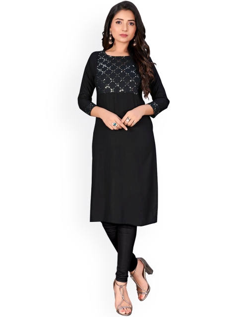 

Viva N Diva Women Black Embroidered Mirror Work Kurta