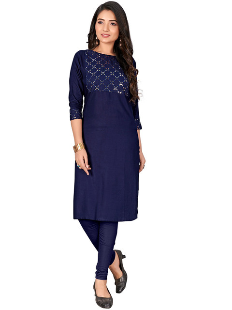 

Viva N Diva Women Navy Blue Geometric Yoke Design Kurta