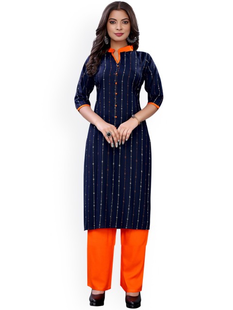

Viva N Diva Women Navy Blue Printed Regular Kurta with Dhoti Pants
