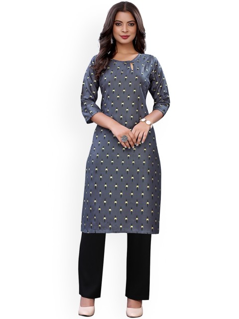 

Viva N Diva Women Charcoal Grey Printed Regular Kurta with Trousers