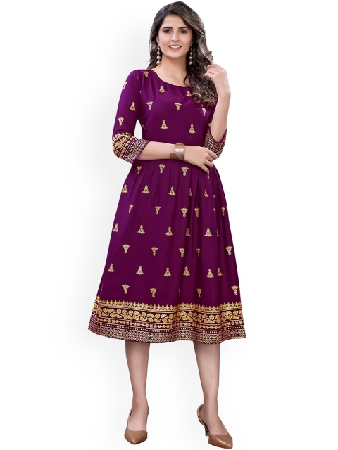 

Viva N Diva Women Purple Ethnic Motifs Embellished Block Print Anarkali Kurta