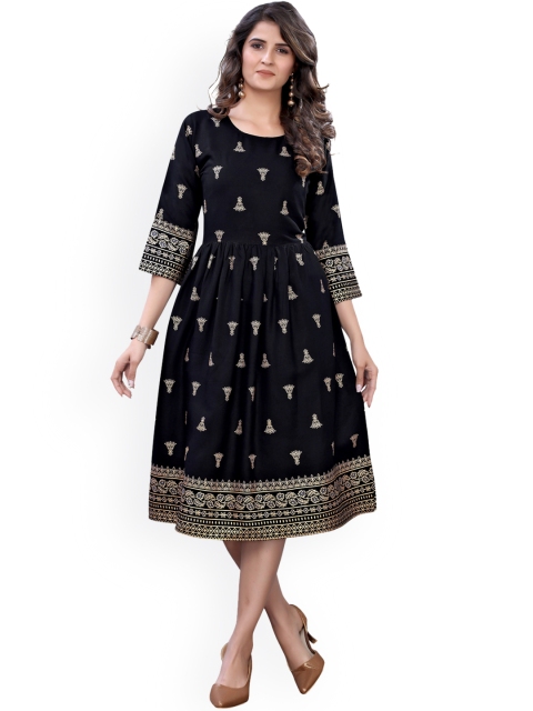 

Viva N Diva Women Black Flared Sleeves Block Print Kurta